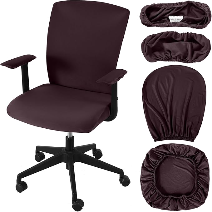 Tallew 4 Pcs Office Chair Covers Set Computer Universal Protective Stretchable Chair Seat Covers Desk Armrest Cover Pads Office Cushion Backrest for Rotating(Regular,Coffee)