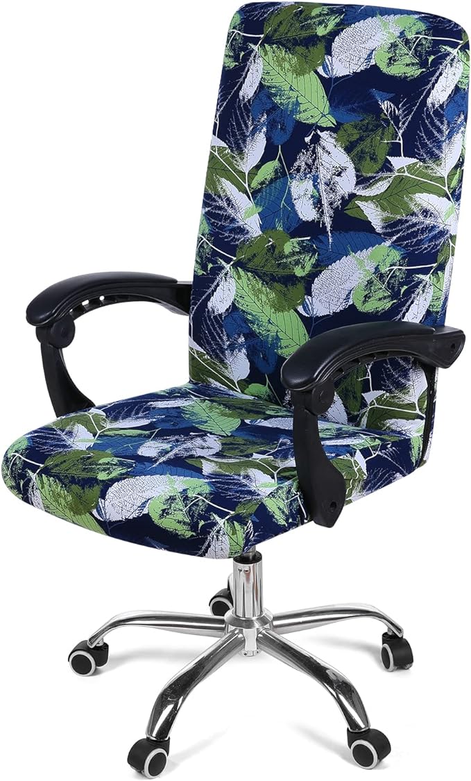 Smiry Stretch Printed Office Computer Chair Covers, Universal Desk Rotating Chair Slipcovers Removable Washable, Soft Fit Anti-Dust Spandex Protector Cover with Zipper, Deep Green