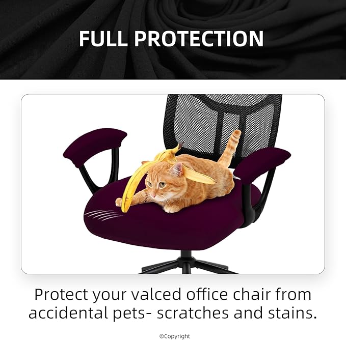 Stretchable Desk Office Chair Seat Cushion Covers with Armrest Covers - Universal Spandex Computer Chair Slipcover - Removable Washable Cushion Protectors for Dogs, Cats, Pets (Plum)
