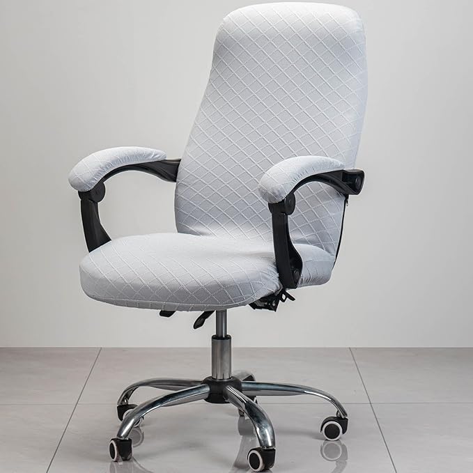 Melaluxe Office Chair Cover with Armrest Covers， Universal Stretch Desk Chair Cover, Computer Chair Slipcovers (Size: L) - Light Gray