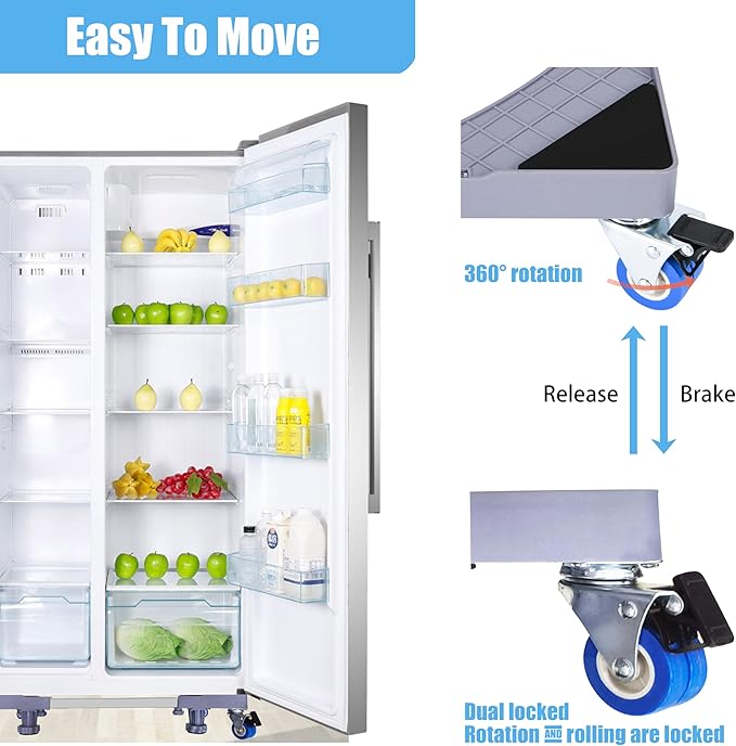 YOOGAA Mini Fridge Stand Adjustable Furniture Mover Mobile Roller Base for Washing Machine, Dryer, Refrigerator, Laundry Pedestal with 4 Strong Feet & Twin Wheels (4 Stronge Feet with Casters)