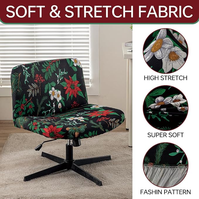 Armless Chair Slipcover Stretch Criss Cross Chair Cover, Mid Back Wide Seat Accent Chair Covers,Modern Vanity Chair Cover for Office Desk (red Fruit)