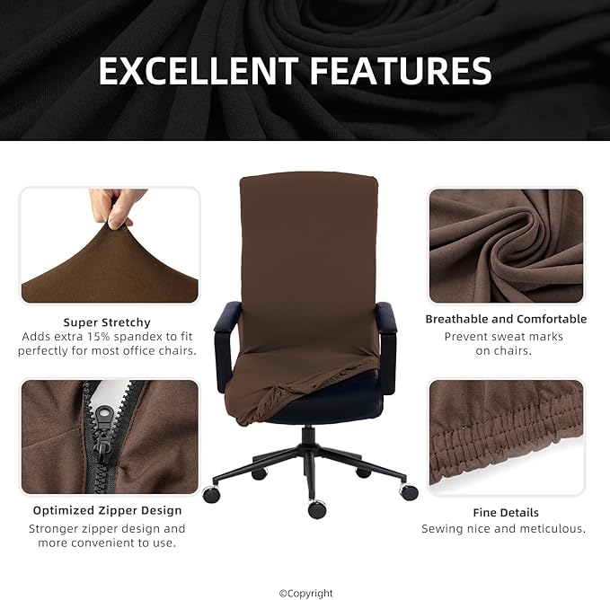 DIVA EN CAMINO DEC Stretchable Office Chair Cover with Durable Zipper, Soft Slipcover for Computer Desk Chair, High Back Chair