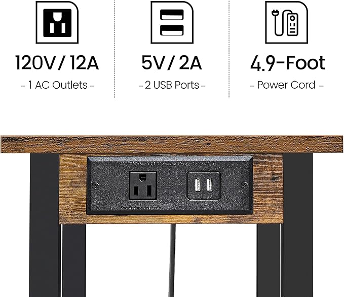 TUTOTAK 3 Tier Printer Stand, Rolling Printer Cart with Power Outlets and USB Ports, Mobile Printer Table with Wheels, for Under Desk, Office, Home,Brown PS02BB001