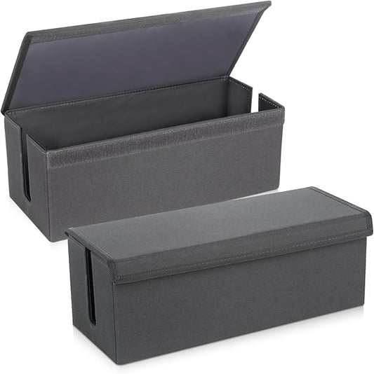 2 Pack Cable Management Box, Fabric Cord Hider Box with Lid,Cord Storage Box for Power Strip,TV Wires, Computer, Router, USB Hub,Under Desk Cord Organizer, Desk Cable Storage