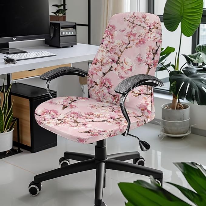 Talayituse Cherry Blossom Flower Print Office Chair Covers, Stretch Computer Chair Cover, Universal Boss Chair Covers Modern Simplism Style High Back Chair Slipcover, Small