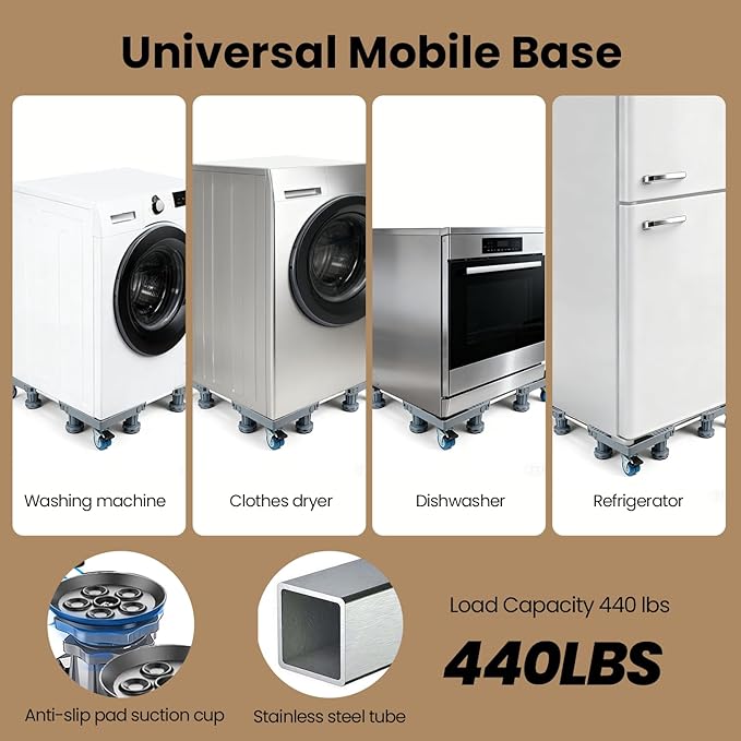 Mini Fridge Stand Mobile Base With 4 Locking Wheels And 8 Strong Feet 28-35.4 Inches, Heavy Duty Furniture Dolly for Washer, Mini Refrigerator and Dryer, Adjustable Mini Fridge Stand Washing Machine Stand Pedestal (28-35.4 Inches)