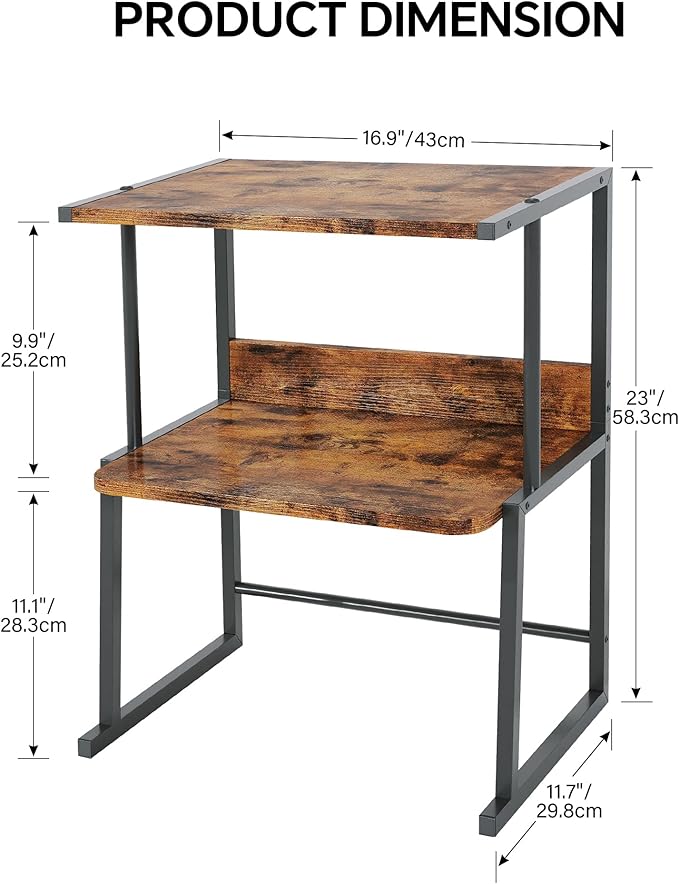Homeiju 3-Tier Desk Shelf Printer Stand with Storage, Heavy Duty Metal Frame Wood Top Organizer for Home Office, Holds Up to 50lbs, Space-Saving for Home Office, Rustic Brown