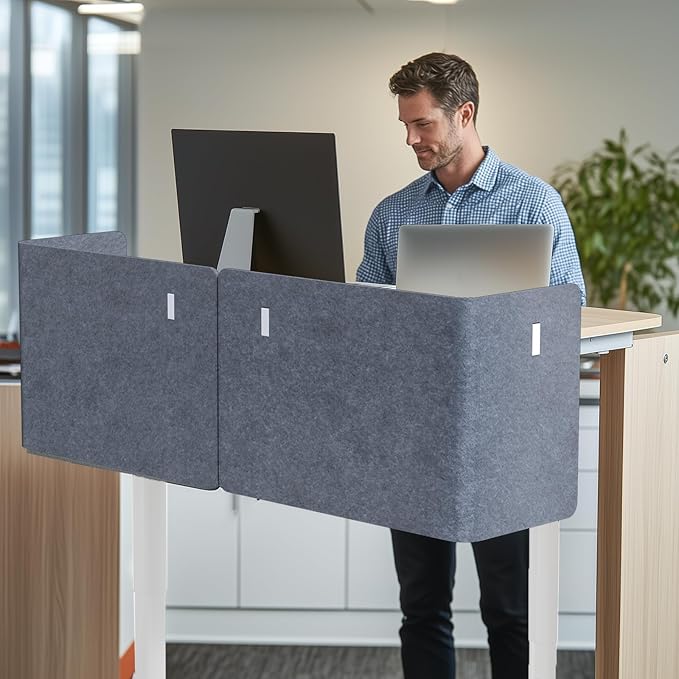 Desk Privacy Panel,2PCS L-Shaped Clamp-On Office Desk Divider,2-in-1 Adjustable Acoustic Desktop Partition Or Under Desk Modesty Panel,for Office,Home,Felt(Grey, 47.2" x 17.7")