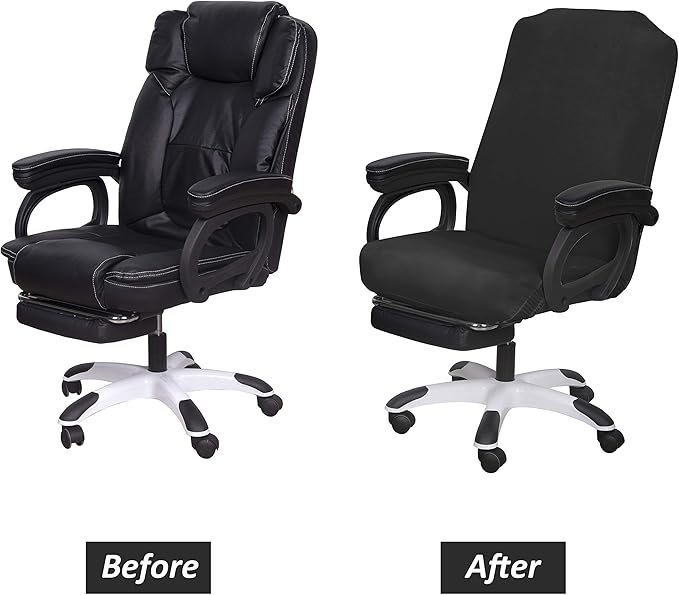 SARAFLORA Office Chair Cover- Large, Black- Removable Computer Cover for with Zipper Universal Rotating Desk High Back Seat Washable Protector Pets