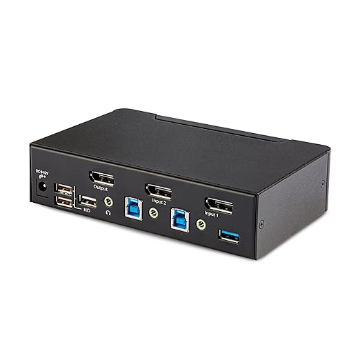 StarTech.com 2-Port DisplayPort KVM Switch, 8K 60Hz / 4K 144Hz, Single Display, DP 1.4, 2X USB 3.0 Ports, 4X USB 2.0 HID Ports, Push-Button & Hotkey Switching, TAA Compliant (D86A2-2-PORT-8K-KVM)