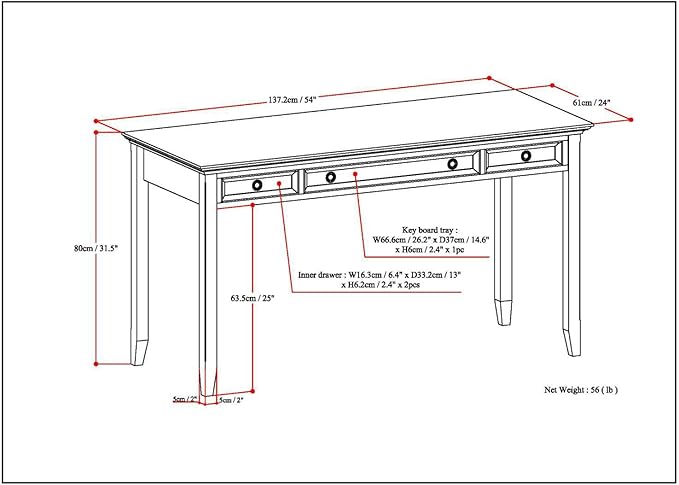 SIMPLIHOME Amherst Desk - 54 Inch Wide Solid Wood Writing Desk in Russet Brown, Transitional Home Office Computer Table for Workspace or Study with 2 Drawers and Flip-Down Keyboard Tray