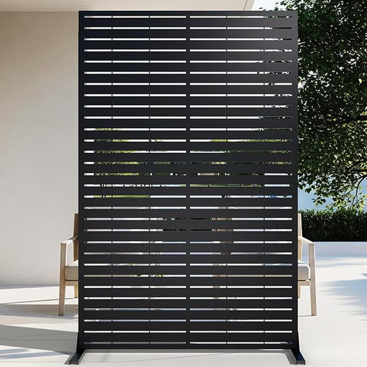 72" H Metal Outdoor Privacy Screen – Freestanding Rustproof Louvered Fence Panel for Patio, Garden, Balcony, AC Unit Cover, Trash Can, Modern Decorative Divider