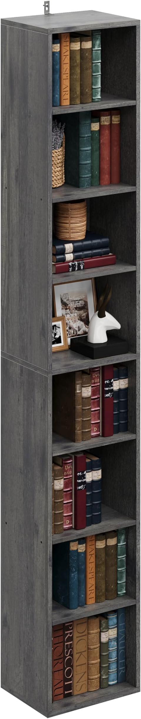 IRONCK Tall Narrow Bookshelf 8 Tiers, Compact Corner Bookcase, Floor Standing Display Storage Shelves 71 in Tall, Easy to Match for Living Room, Office, Study, Bedroom