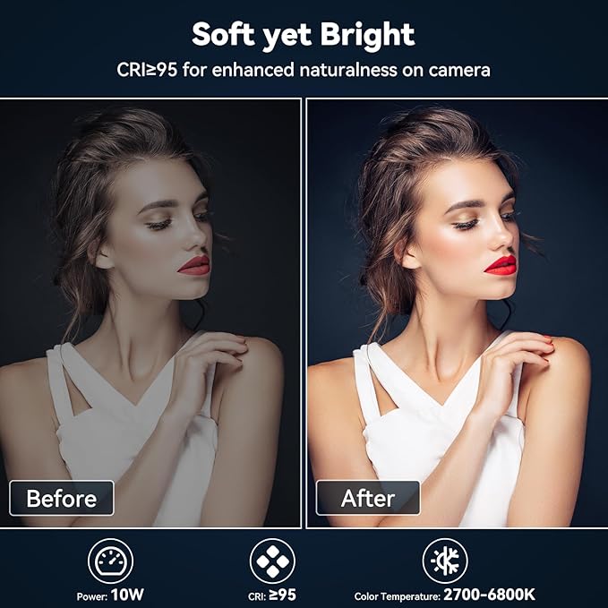 UTEBIT Zoom Lighting for Computer, Adjustable Desk Video Conference Lighting for Video Calls, Desk Ring Light with Stand and Phone Holder for Webcam, Home Office, Online Meetings, Live Streaming