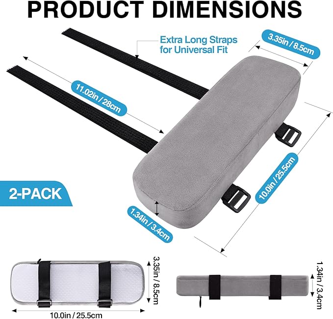 Smiry Ergonomic Office Chair Armrest Pads, Memory Foam Arm Rest Covers, Non-Slip Armrest Cushion with Adjustable Buckles and Straps, Elbow Relief for Desk, Gaming & Wheelchair (Grey, Set of 2)