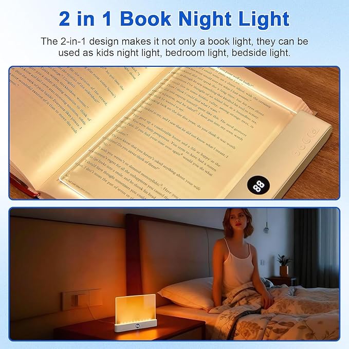 Smart Led Reading Light, Book Light Treasure Box, Rechargeable Clear LED Flat Reading Light with 3 Colors & Timer, Doodle Table Study Lamp, The Quiet Reader's Dream Lights (White)