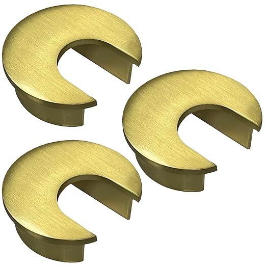 Electriduct 1.57" Metal Desk Grommet 40mm Cable Hole Cover Wire Cord Organizer (Large Opening) | Brushed Brass (3 Pack)