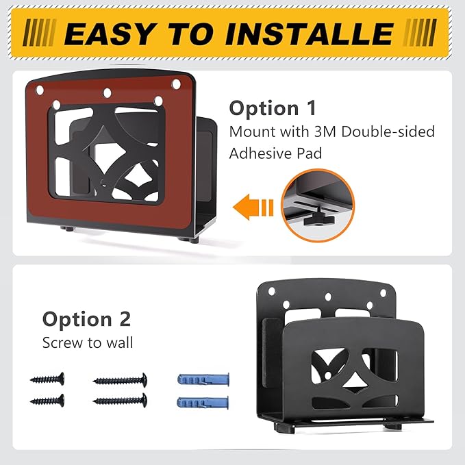 Adjustable Small Device Holder, Wall Mount or VESA Mount Streaming Media Player Stand for WII, Switch, Laptop, PC, PS4, Cable Boxes, Modems,Router,Power,mini pc,Mac mini,OptiPlex MFF etc.