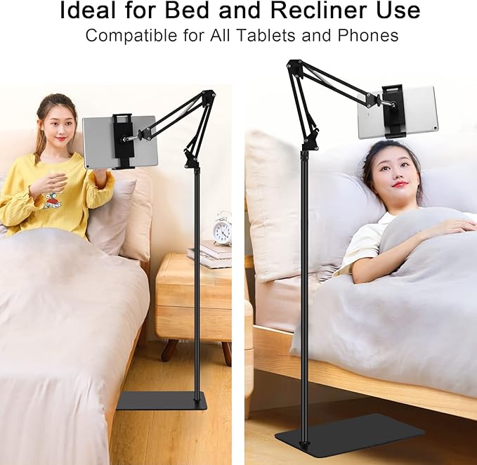 SAMHOUSING Tablet Floor Stand, Adjustable Universal 360-degree Rotatable Metal Tablet Holder, Phone Stand for iPad/iPhoneX/iPad Pro or Other 4.7~12.9 Inch-Screen Devices (Black)
