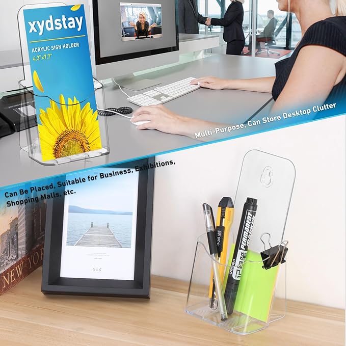 xydstay Acrylic Brochure Holder 4x9 Inches Slant Back Design, Clear Display Stand, Plastic Table Stand Sign, Pamphlet Flyer Display, 6 Pack