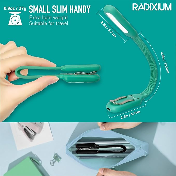 Slim Rechargeable Book Reading Light, Eye Caring LED with 4 Color Temperatures, Portable Clip on Book Light for Reading in Bed & Travelling. Prefect Elegant White Gift for Book Lover.(Green)