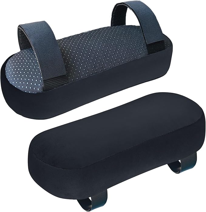 WdFour 2-Pack Non-Slip Armrest Pads for Office & Gaming Chairs - Ergonomic Forearm Support Pillow for Desk, Computer & Wheelchair, Pressure Relief Cushions (Black)