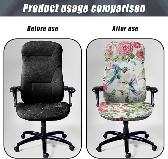 Talayituse Hummingbird Butterfly Flower Print Office Chair Covers, Stretch Computer Chair Cover, Universal Boss Chair Covers Modern Simplism Style High Back Chair Slipcover, S