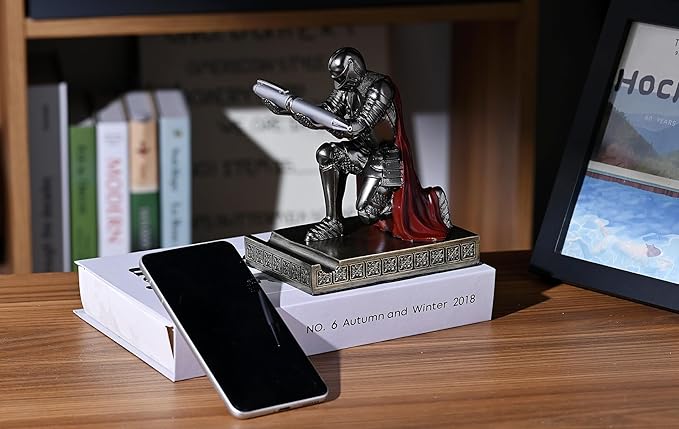 Windbreaker Soldier Knight Pen Holder Personalized Desk Accessory, Mobile Phone & Gaming Controller Holder, Device Stand Gift for Medieval Enthusiasts (Iron)