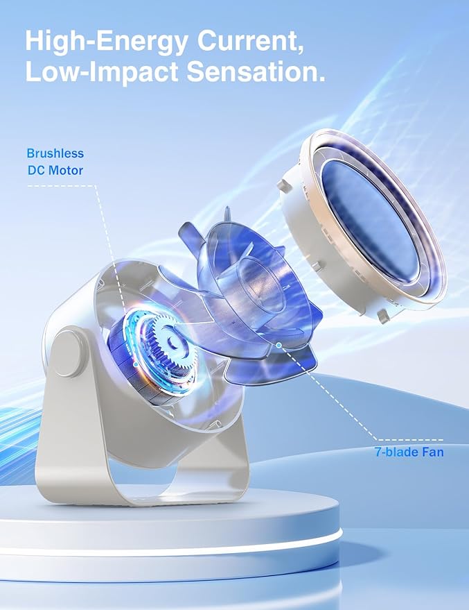 Small Desk Fan, Ultra-Quiet Desktop Air Circulator, Touch Screen Control, Multi-Speed Desktop Fan with LED Light, Quiet Table Fan for Bedroom, USB Rechargeable Small Fan for Desk (White)