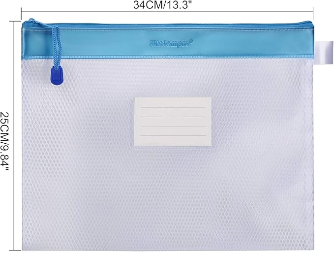 Wisdompro Zipper Pouch, 4 Packs Durable Letter Size Waterproof Mesh File Bag, Document Organizer - Pink/Blue