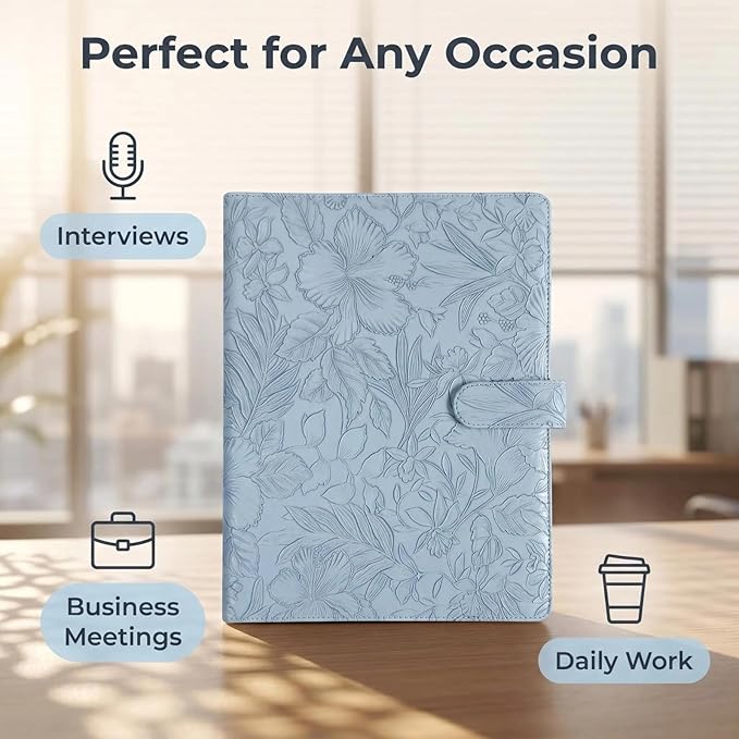 Portfolio Padfolio Binder, Faux Leather Professional Document Organizer with Business Card Holder, Letter-Sized Notepad Legal Pad Holder, Durable Executive Folder for Interviews, Meeting (Blue)