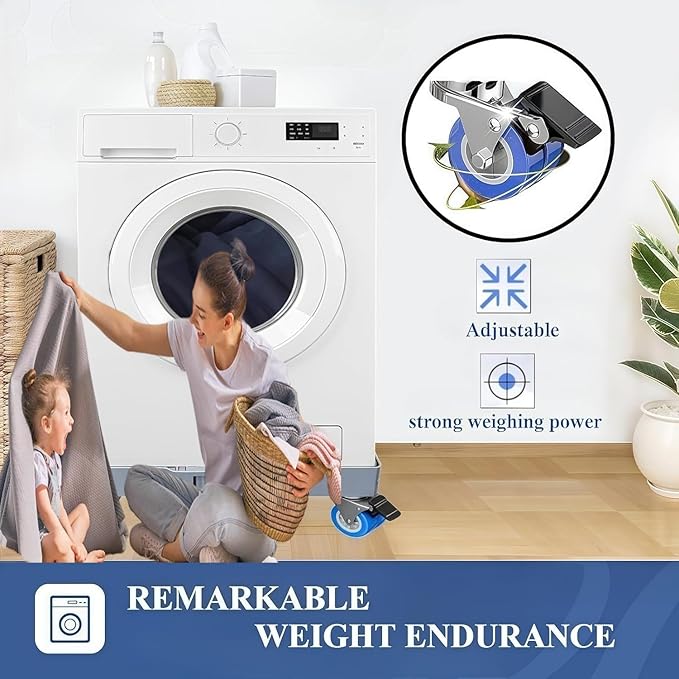 BeNisin Mobile Base With 4 Locking Wheels And 8 Strong Feet 16”-26”, Heavy Duty Furniture Dolly for Washer, Mini Refrigerator and Dryer, Adjustable Mini Fridge Stand Washing Machine Stand Pedestal