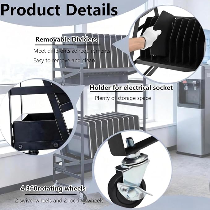 20 Slot Laptop Charging Cart Mobile Open Storage Rack with 4 Removable Wheels, Fits Laptops, Tablets, Ipads for Classrooms, Libraries, Office Desks