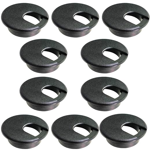TTSAM Desk Grommet Desk Hole Covers 2 Inch Black Plastic Grommets Table Grommet Cap，Used for Wire and Cable Finishing on Office Computer Desk (Pack of 10)
