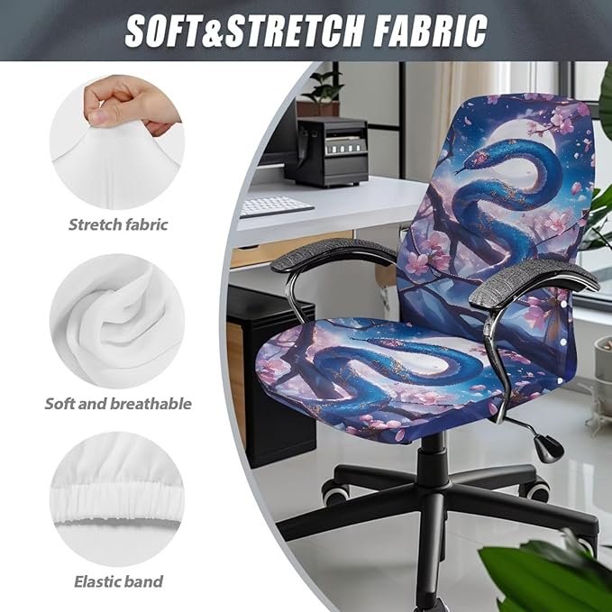 Talayituse Snake Cherry Blossom Print Office Chair Covers, Stretch Computer Chair Cover Universal Boss Chairs Covers Modern Simplism Style High Back Chairs Slipcover, Small