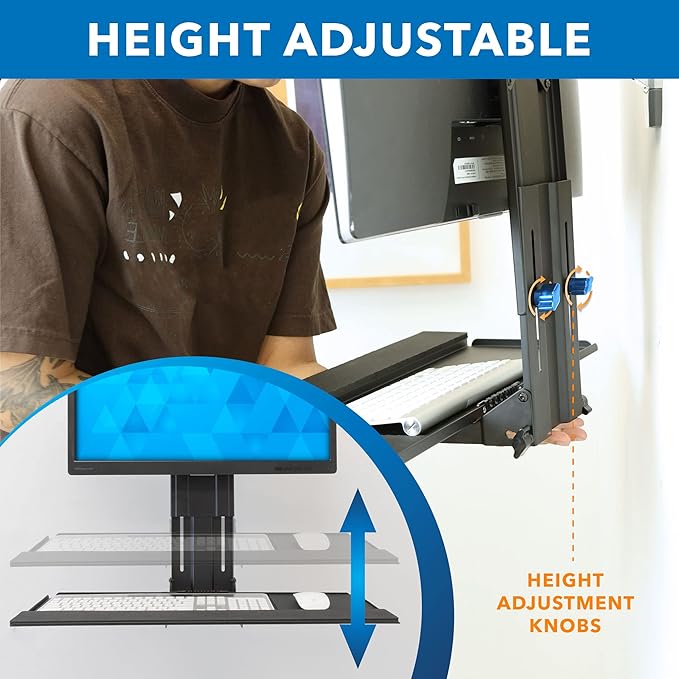 Mount-It! Monitor and Keyboard Wall Mount, Height Adjustable Standing VESA Keyboard Tray, 25 Inch Wide Platform with Mouse Pad (MI-7915)