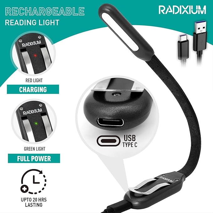 Slim Rechargeable Book Reading Light, Eye Caring LED with 4 Color Temperatures, Portable Clip on Book Light for Reading in Bed & Travelling. Prefect Elegant White Gift for Book Lover.(Grey)