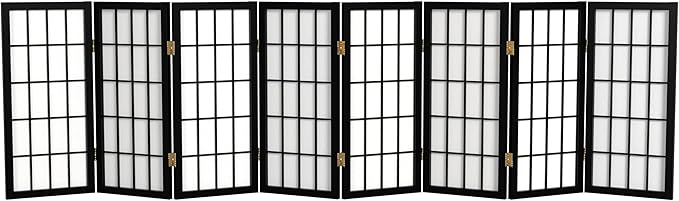 2 ft. Short Desktop Window Pane Shoji Screen - Black - 8 Panels