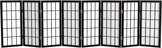 2 ft. Short Desktop Window Pane Shoji Screen - Black - 8 Panels