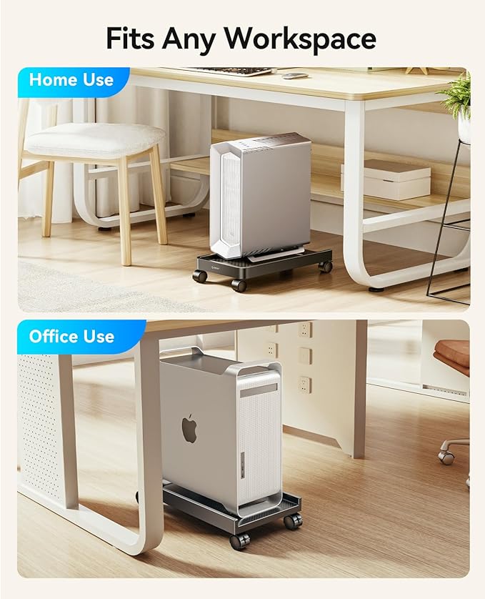 ORICO Mobile CPU Stand with Locking & Swivel Wheels, Universal Under Desk Computer Tower Stand for PC, Multi-Functional CPU Holder for Office & Home (17.9x8.74x0.86 Inches)