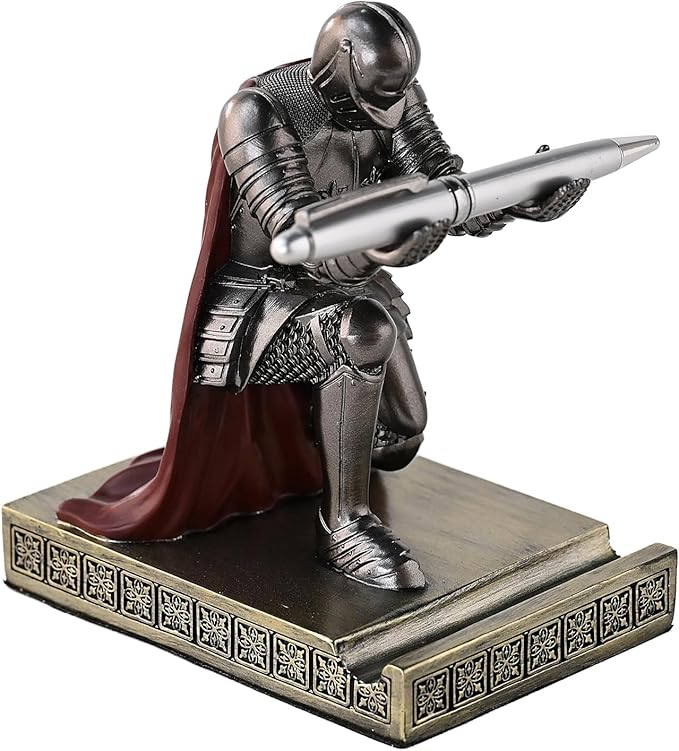 Windbreaker Soldier Knight Pen Holder Personalized Desk Accessory, Mobile Phone & Gaming Controller Holder, Device Stand Gift for Medieval Enthusiasts (Iron)