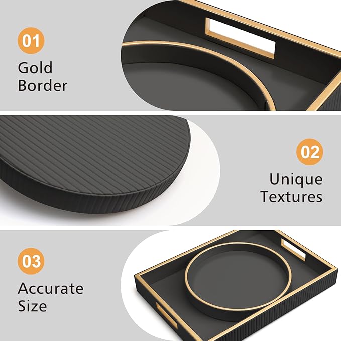 SANZIE Leather Tray Desktop Storage Organizer Premium Serving Tray Decorative Trays Valet Trays for Sundries Cosmetics Phone Wallet Cutlery (Black Holder with Disc)