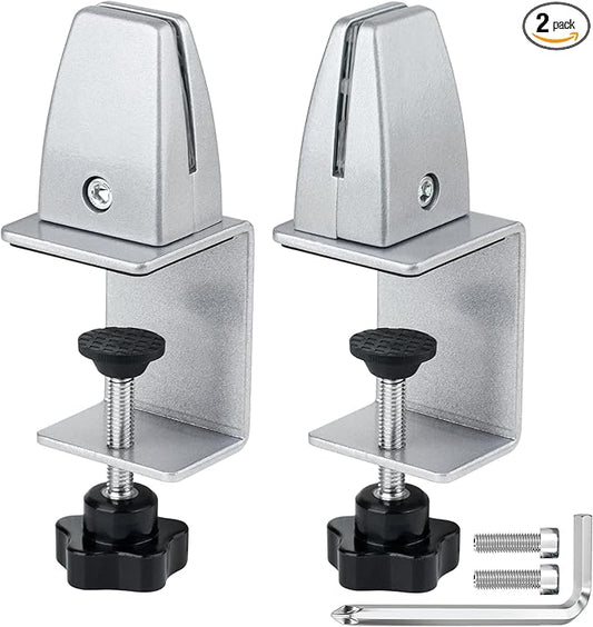 2 Packs Sneeze Guard Support, Aluminum Adjustable Partition Clamp, Acrylic Desk Divider Support, Desk Shield Clamp Privacy Panel for Counter