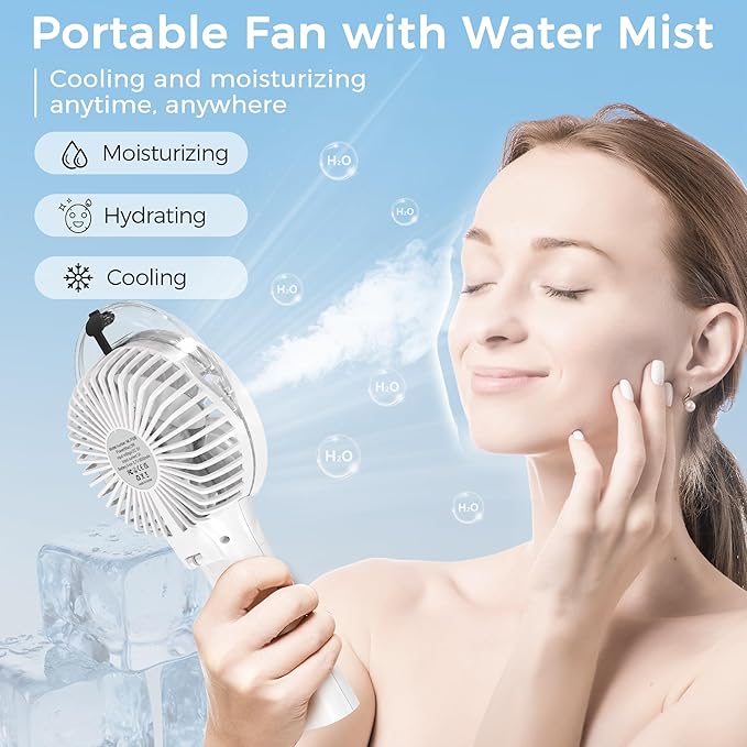 Portable Handheld Misting Fan, Nano-Mist Humidifier for Skincare & Makeup, 180° Foldable Desk Fan, Rechargeable Water Spray Fan for Disney Beach Cruise Essentials, Summer Gifts for Women Girls