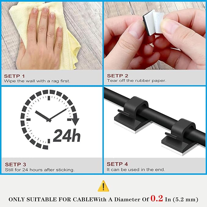 Adhesive Cable Management Wire Clips(Black 100 Pcs),Wires Clips Holders for Cords on wall,Outdoor Cable Clips,Suitable for Under Tables, Cars, Walls, televisions, Christmas Lights