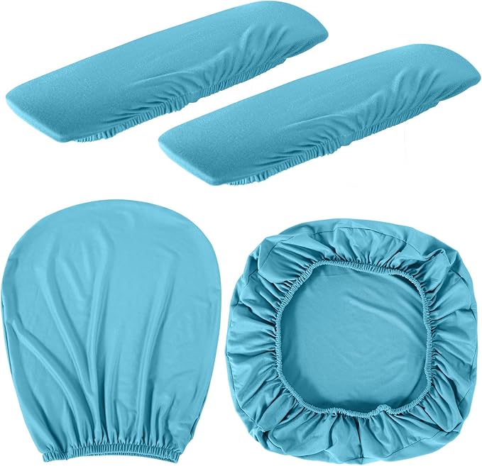 Tallew 4 Pcs Office Chair Covers Set Computer Universal Protective Stretchable Chair Seat Covers Desk Armrest Cover Pads Office Cushion Backrest for Rotating(Regular,Sky Blue)