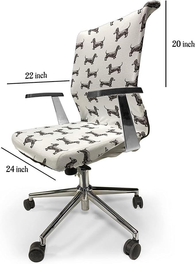 Ambesonne Dachshund Office Chair Cover, Pattern Lines with Sausage Dog Looking Different Directions, Stretchable Decorative Universal Size High Back Printed Slipcover, Grey White