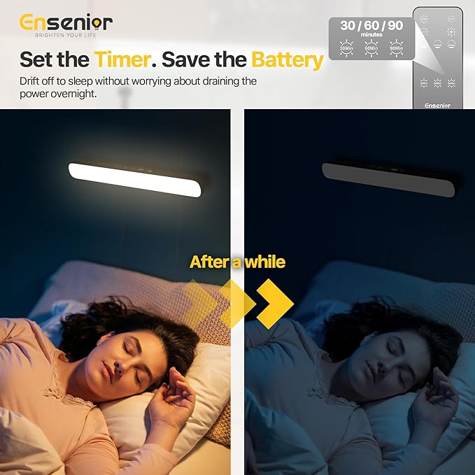 Ensenior Makeup Light, 14 inch Rechargeable Vanity Lights for Mirror with Auto Off Timer Remote Magnetic Stepless Dimming 3CCT 2500mAh Battery, Under Cabinet Lighting Wireless for Kitchen, 2 Pack