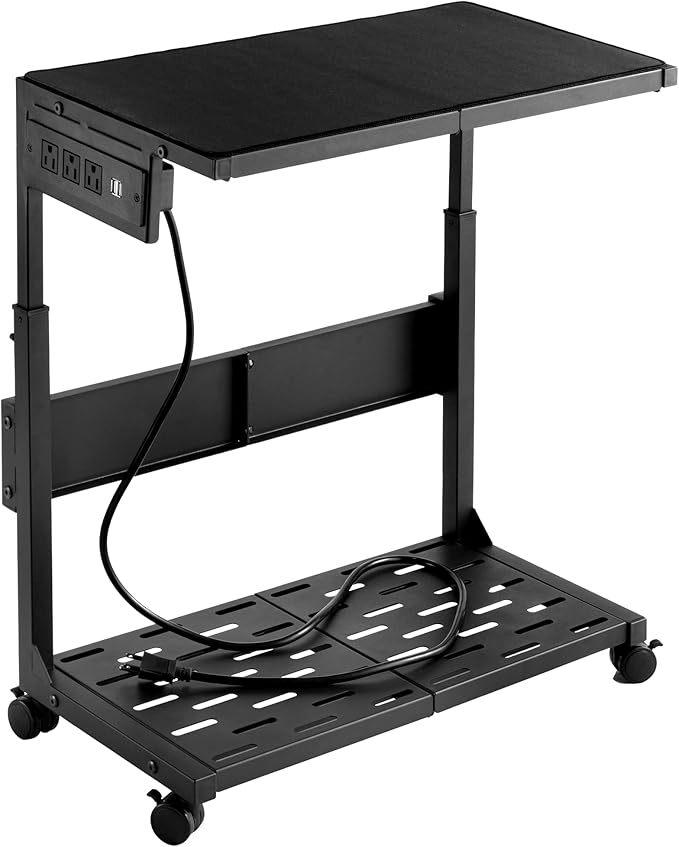 Aquzee PC Stand, Adjustable Computer Tower Stand on Wheels, Heavy Duty Metal Computer Case Cart with Power Strip, Under Desk Rolling PC Holder for Floor Carpet, Gaming Home Office Bedroom, Black